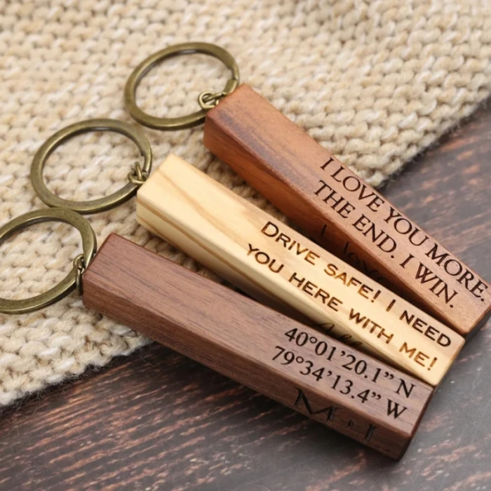 Custom Wooden Keychains for Men Personalized Phone Number Name Text Car Keyring