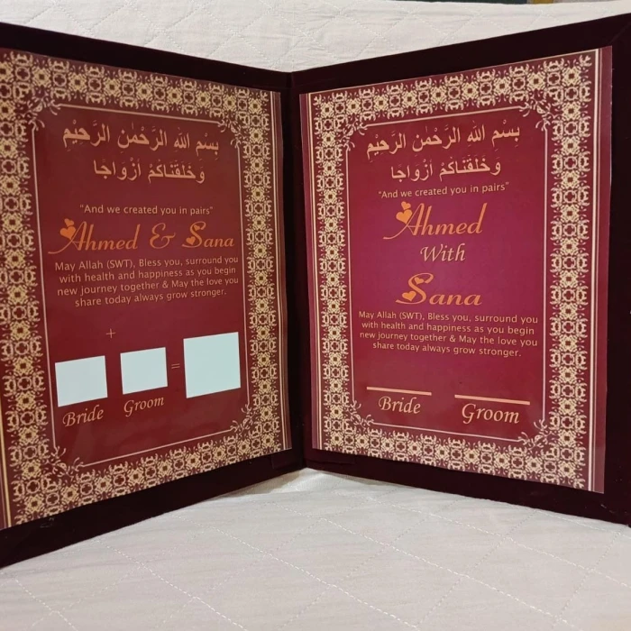 Premium Personalized Nikkah Booklet Maroon Velvet