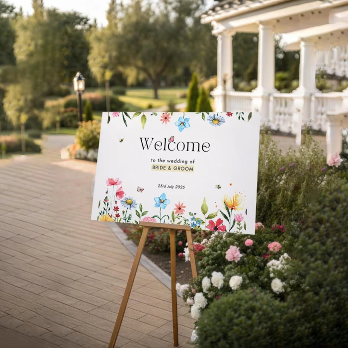 Colorful Flower Wedding Welcome Board Vibrant Custom Signs