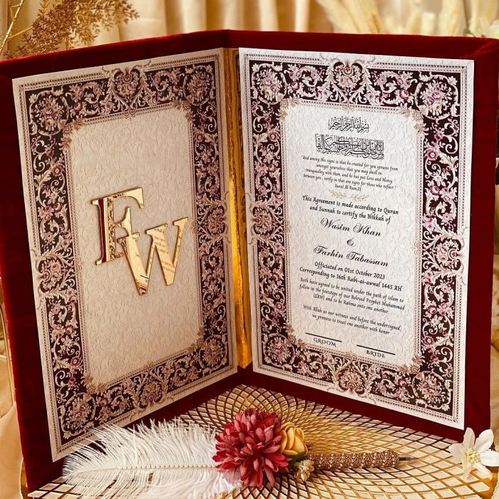 Premium Velvet Nikkah Certificate Booklet with Free Luxury Pen