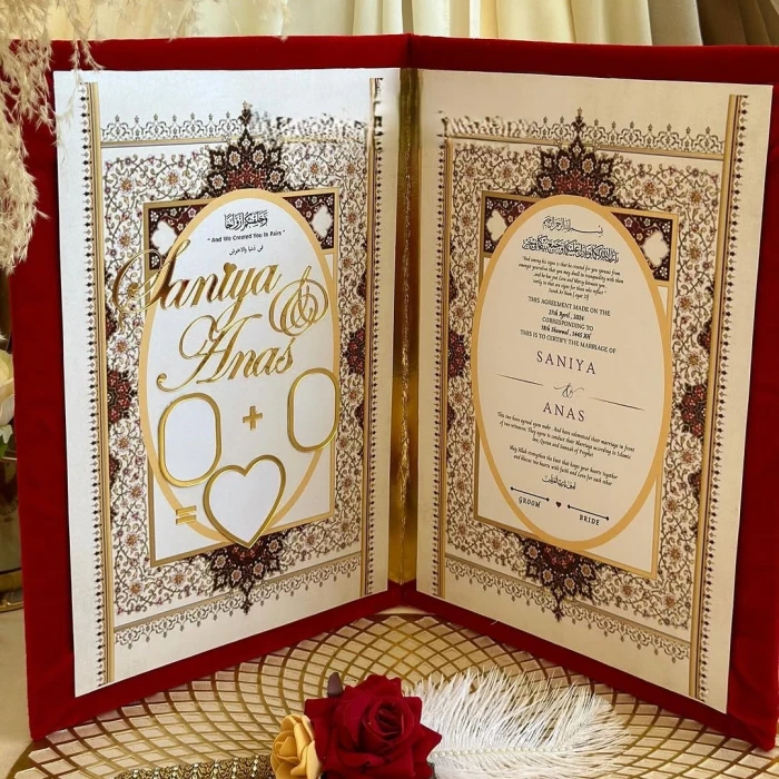 Personalized Velvet Nikkah File – Custom Name Islamic Marriage Certificate Holder