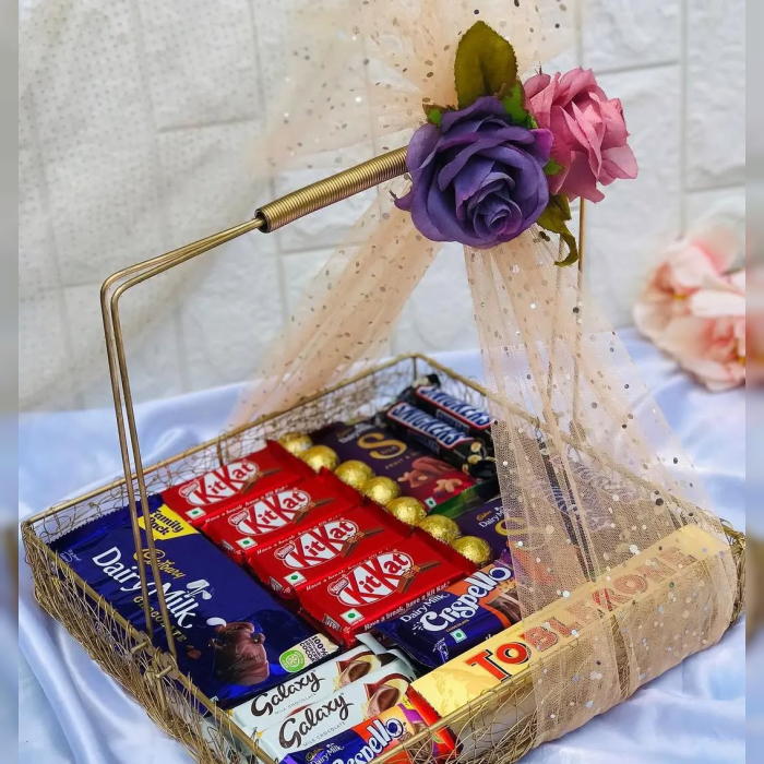 Premium Wooden Chocolate Gift Basket