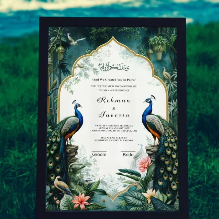 Elegant Custom Nikkah Certificate with Frame
