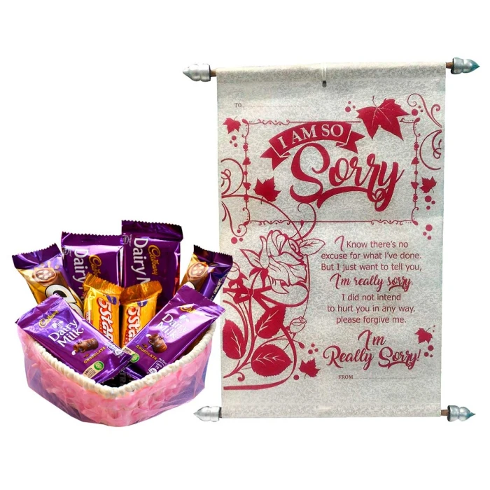 Sorry Scroll Card & Handmade Chocolate Basket Gift Combo