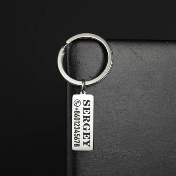 Personalized Stainless Steel Anti‑Lost Keychain – Custom Name & Phone Number Engraved
