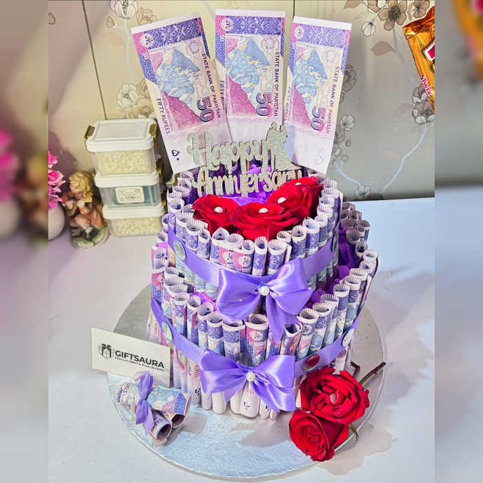 Elegant Floral Money Cake Surprise Gift