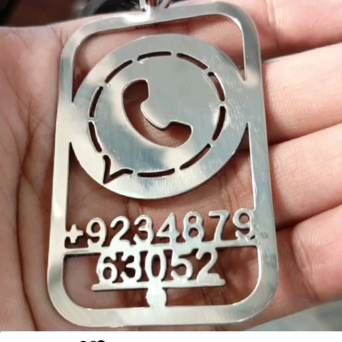 Custom WhatsApp Contact Number Keychain Laser Cut Stainless Steel