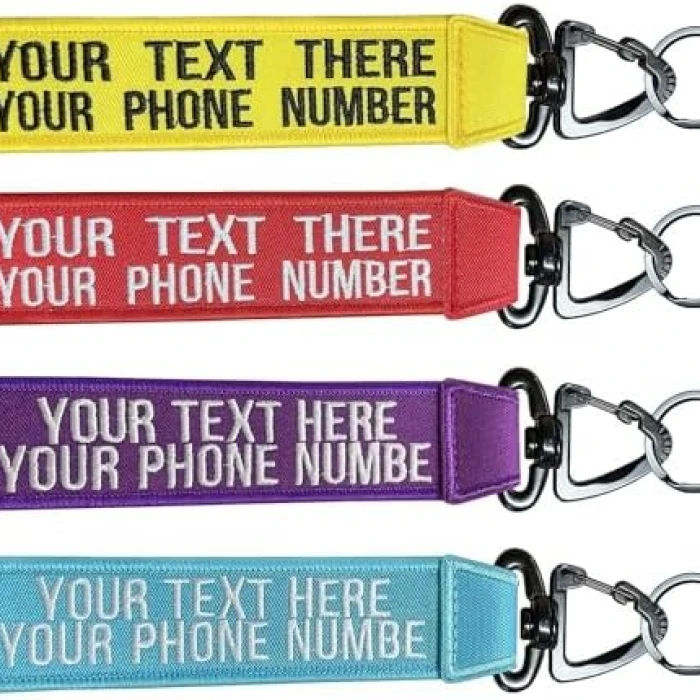 Custom Embroidered Keychain Double-Sided Personalized Name & Number Tag