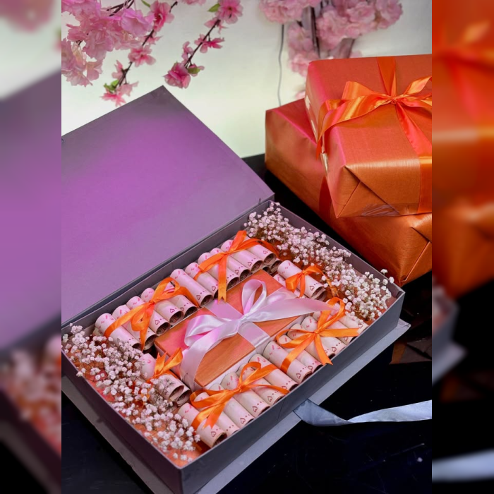 Elegant Cash & Flowers Gift Box