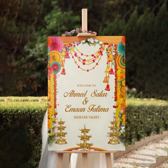 Festive Mehndi Welcome Board Custom Wedding Sign