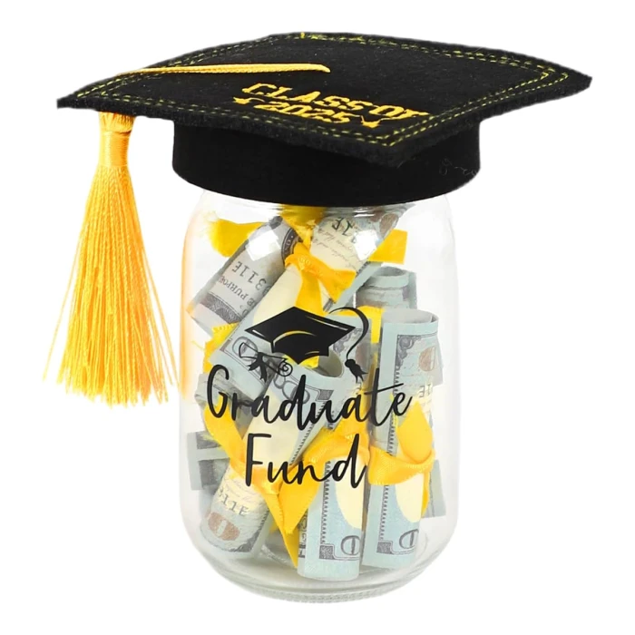 Personalized Graduation Mason Jar Custom Name “Class of Cap Kit & Money Gift
