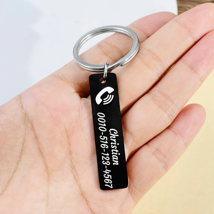 Custom Engraved Stainless Steel Keychain – Personalized Name or Phone Number Tag, Anti‑Lost ID Charm