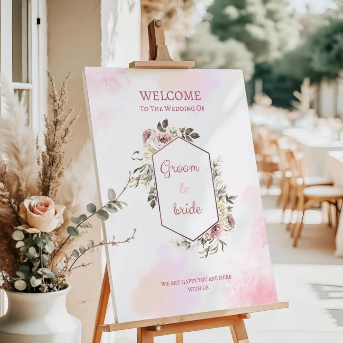 Pink Theme Wedding Welcome Board Elegant Custom Sign
