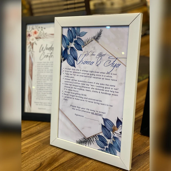 Elegant Wedding Contract Frame Personalized Contract