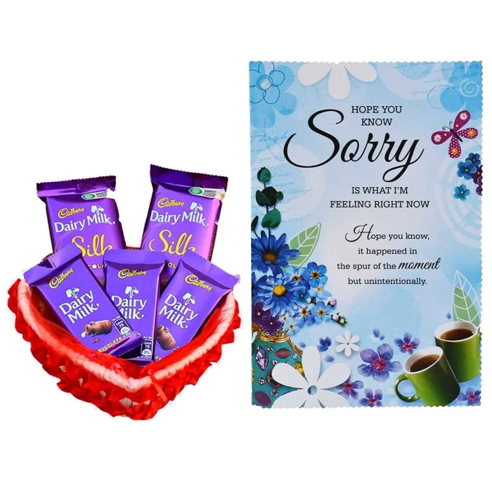 Sorry Gift Basket – Scroll Greeting Card & Dairy Milk Chocolate Assortment