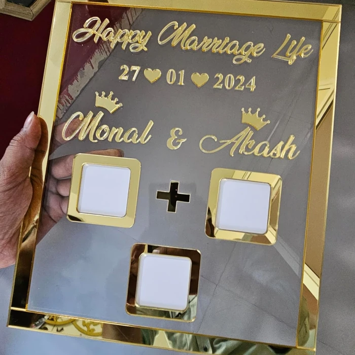 Personalized Golden Acrylic Thumb Impression Plaque Nikkah Gift