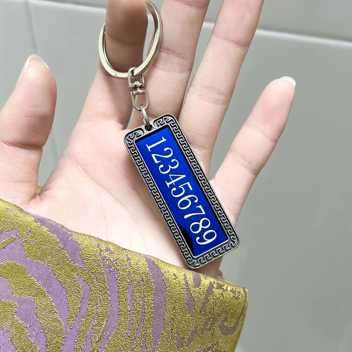 Personalized Elegant Chinese‑Style Stainless Steel Keychain – Custom Name Tag & Phone Number Rectangular Charm