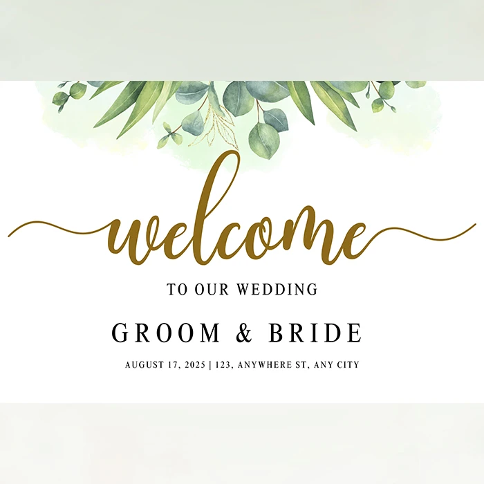 Wedding Welcome Board with Green Leaves Natural & Elegant Design cover image 1