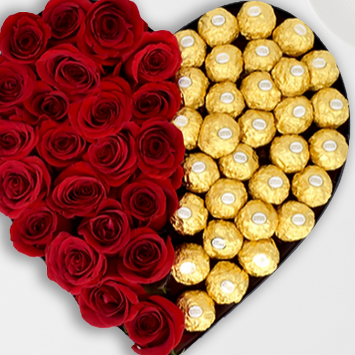 Beautiful Heart Combo – Ferrero Rocher & Roses in Heart Box cover image 1