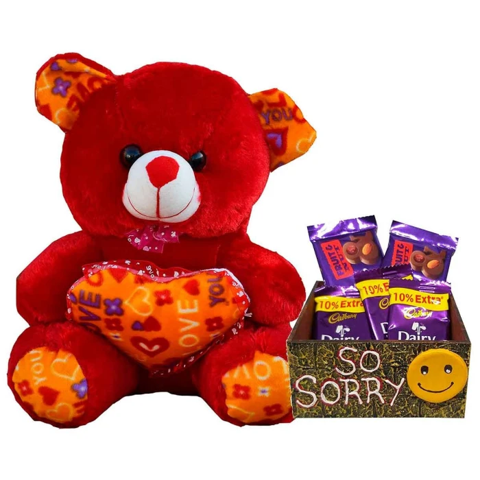 Sorry Gift for Girlfriend Teddy Bear & Chocolate Apology Box