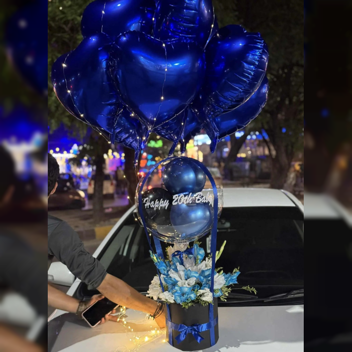 Balloon Box Surprise Blue Flower Box with LED Gift Pakistan