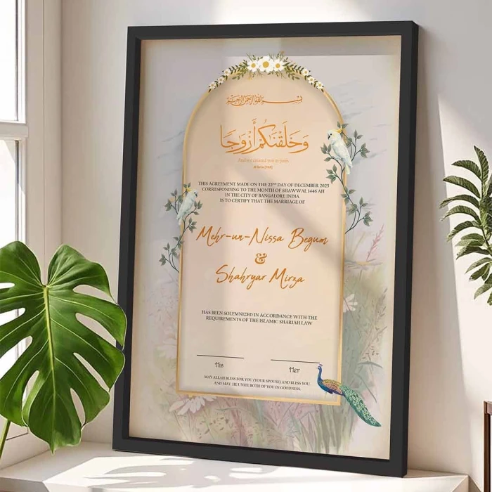 Birds Theme Nikkah Certificate Frame Custom Premium Wood