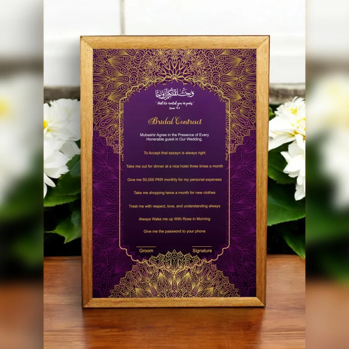 Bridal Contract Purple Scroll Elegant Wedding Agreement