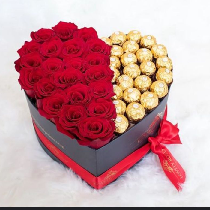 Beautiful Heart Combo – Ferrero Rocher & Roses in Heart Box Beautiful Heart Combo – Ferrero Rocher & Roses in Heart Box
