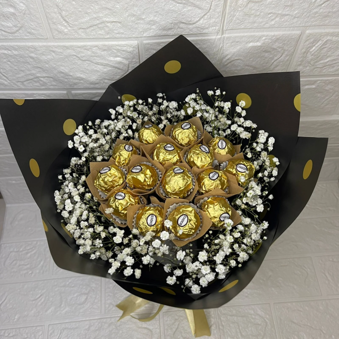 Ferry Rose Chocolate Bouquet with Baby’s Breath Elegant Gift in Pakistan