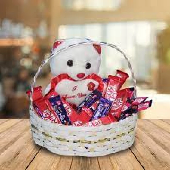 Chocolate & Teddy Basket Cute Plush Gift Hamper