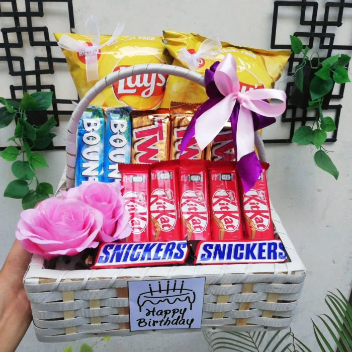 Cute Choco & Snack Basket Delightful Sweet & Savory Gift Hamper