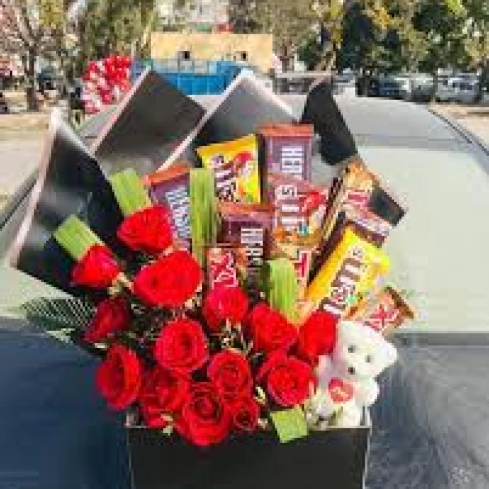 Choco Flower Box Gourmet Chocolates & Fresh Flowers Gift