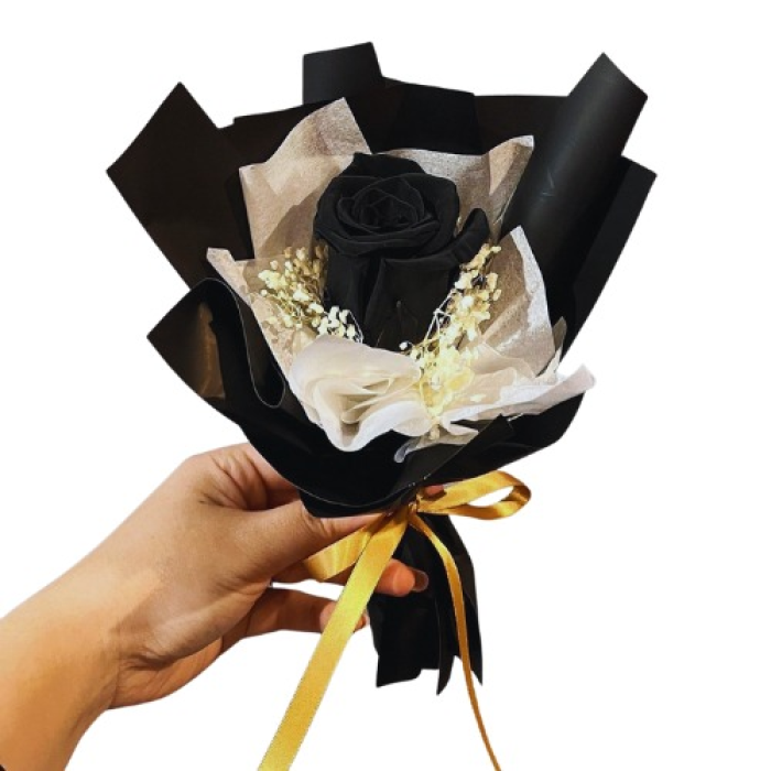 Elegant Black Rose Bouquet Midnight Black & White Accents Elegant Black Rose Bouquet Midnight Black & White Accents