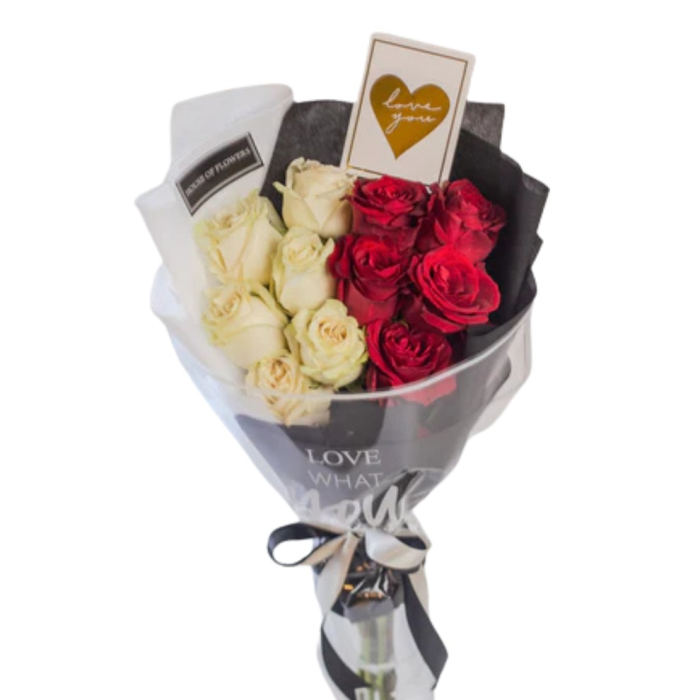 Just Because Flower Bouquet Red & White Imported Roses Just Because Flower Bouquet Red & White Imported Roses