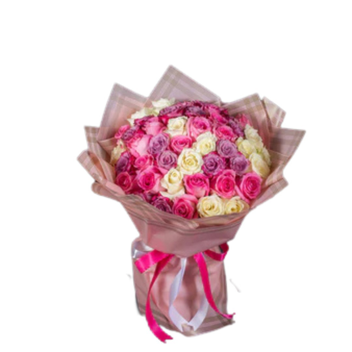 Fairy Floss Flower Bouquet 100 Imported Pink, White & Purple Roses Fairy Floss Flower Bouquet 100 Imported Pink, White & Purple Roses