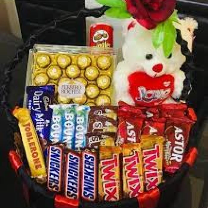 Deluxe Imported Chocolate & Teddy Bear Basket