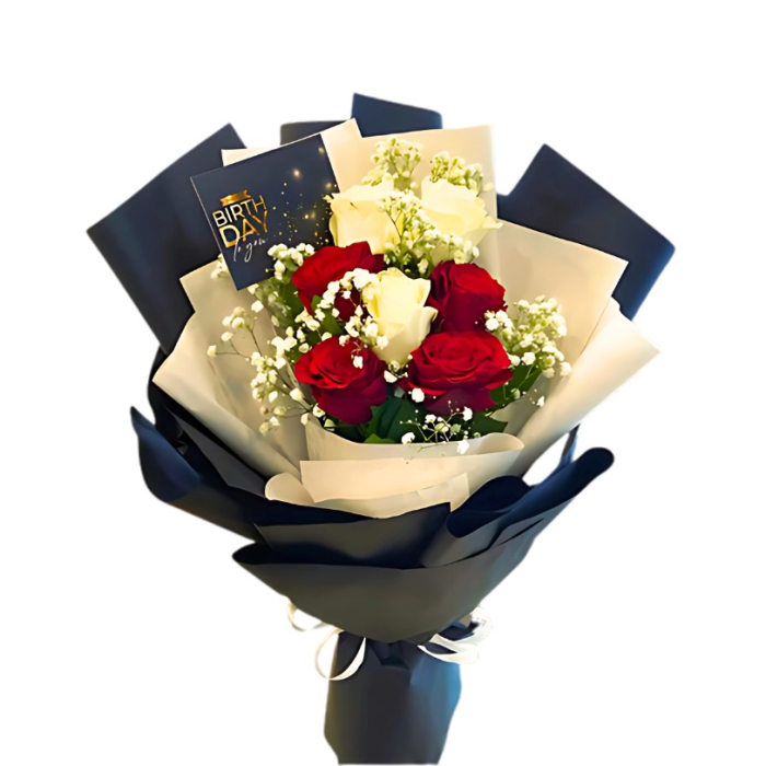 Elegant Red & White Roses Bouquet Elegant Red & White Roses Bouquet