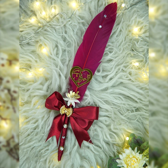 Maroon Nikkah Pen for Bridal Elegant Wedding Signature Pen