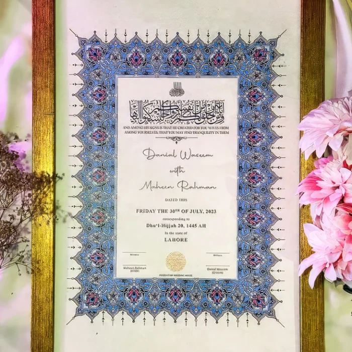 Handcrafted Nikkah Certificate with Custom Islamic Frame
