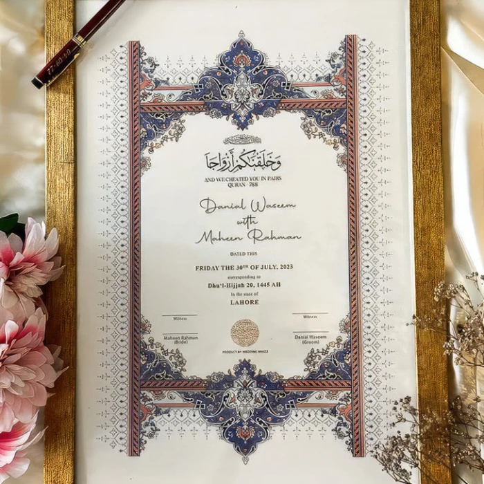 Custom Nikkah Marriage Certificate with frame