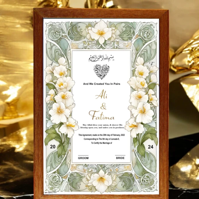 Flowers Jasmine Premium Nikah Frame Delicate Floral Wedding Design