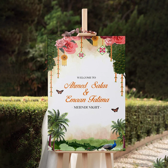 Blissful Mehndi Welcome Board Elegant Designs for Your Special Day