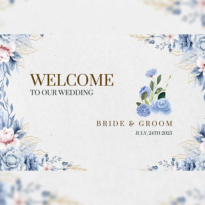 Cute Blue Wedding Welcome Board Elegant Personalized Sign cover image 1