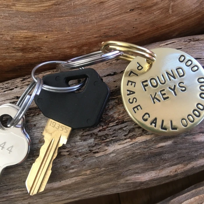 Personalized Brass Lost & Found Keychain Hand‑Stamped Contact Tag