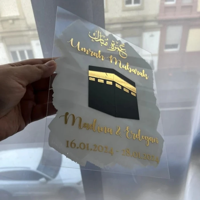Personalised Umrah Return Acrylic Card Custom Islamic Display cover image 1