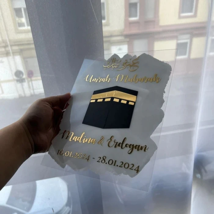 Personalised Umrah Return Acrylic Card Custom Islamic Display