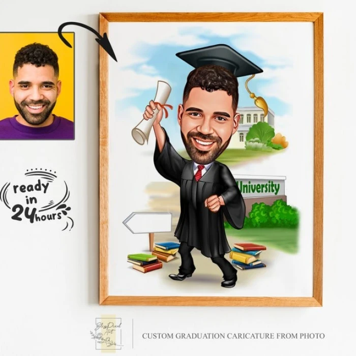 Custom Graduation Cartoon Portrait Personalized Digital Illustration from Your Photo cover image 1