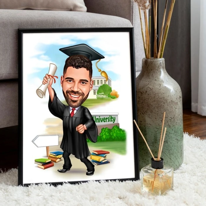 Custom Graduation Cartoon Portrait Personalized Digital Illustration from Your Photo