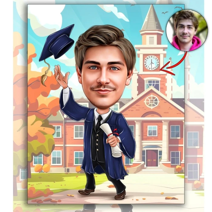 Custom Graduation Caricature from Photo Personalized Digital Portrait