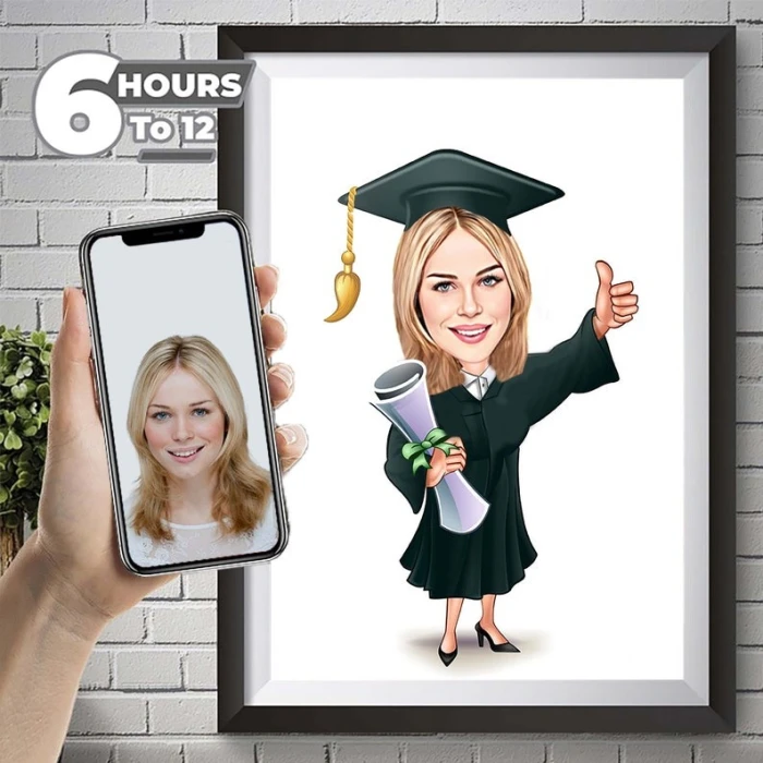 Custom Graduation Cartoon Portrait – Personalized Caricature from Photo